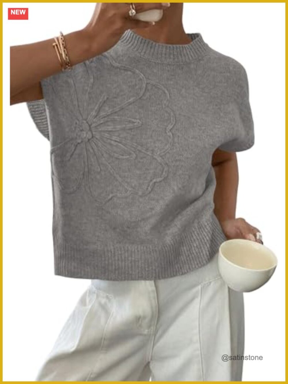 Women's Knit Sweater Vest Cap Sleeve Crew Neck Pullover Top